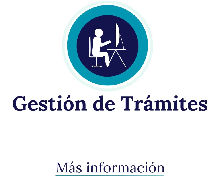 MRP ASESORES Icono de una persona sentada frente a un ordenador, con el texto "Gestión de Trámites".