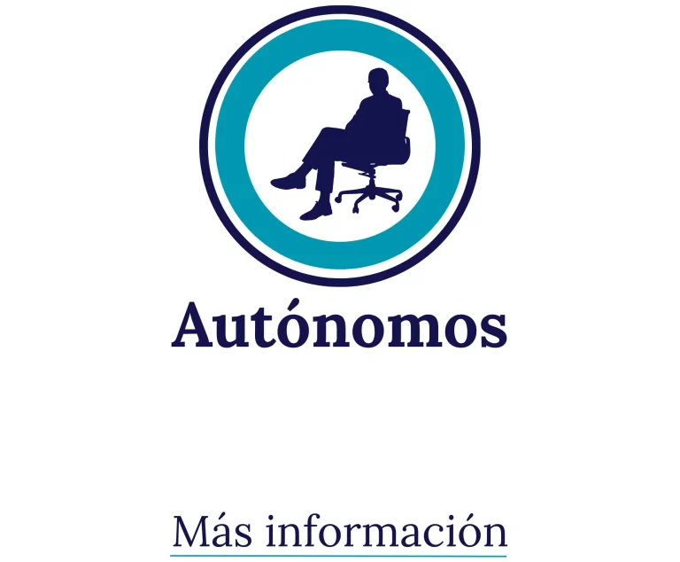 MRP ASESORES Icono de un autónomo sentado en una silla, con texto que dice "Más información" pensando en su fiscalidad